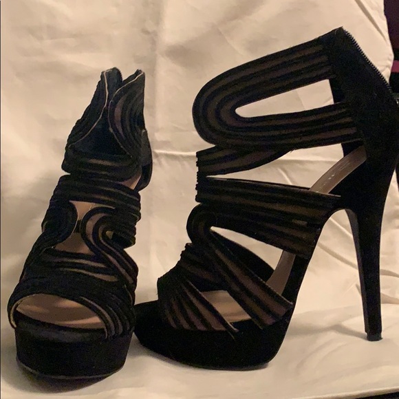 Justfab black suede caged heels - Picture 2 of 3